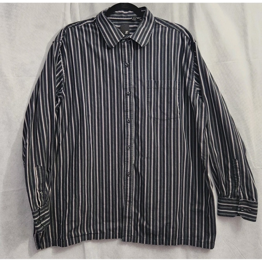 J.Ferrar Mens Black Stripe Button-Up Long-Sleeve Dress Shirt Sz 2XL (18-18 1/2)*